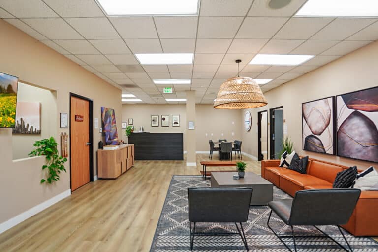 Launch To Wellness reception and lounge area in Woodland Hills, California